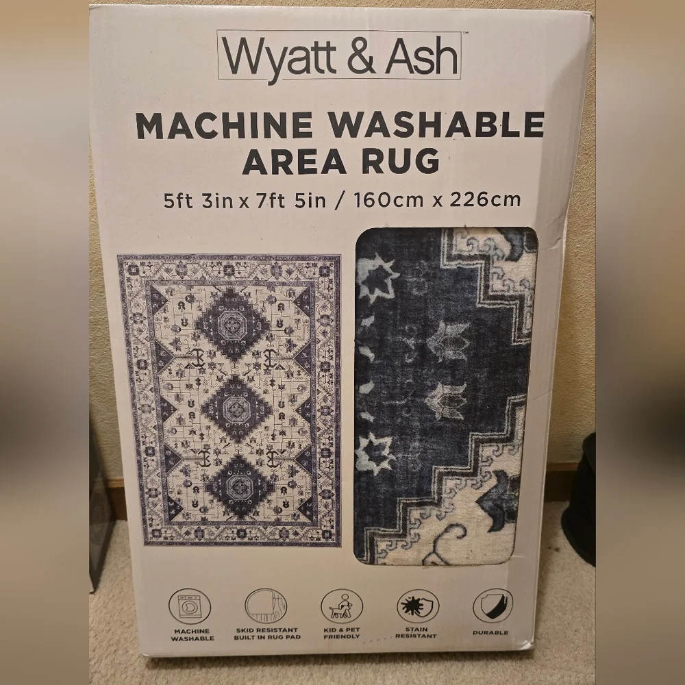 Wyatt & Ash Washable Indoor Area Rug, Cyrus 5'3” x 7'5”, New